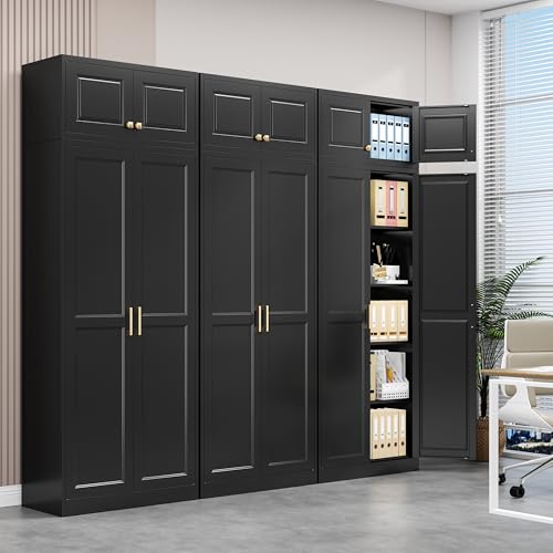 Polup 86" Tall Metal Kitchen Pantry Storage Cabinet with Doors and Shelves - color: Black, size: 86"H