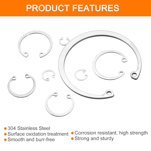 uxcell 50Pcs 13mm Internal Retaining Ring Circlip, 304 Stainless Steel Internal Circlip Snap Rings C-Clips for Grooved Shafts Studs, Silver Tone - size: 13mm