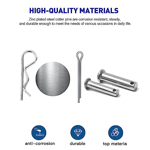Boatsea 122Pcs Cotter Pin Hair Pin Clevis Pin Assortment Kit,R Clips Retaining Hair Pins Assortment, Including Single Hole Clevis Pin&Split Cotter Pin&R Clip Hitch Pin for Trailer Latch, Zinc-Plated - size: 122pcs
