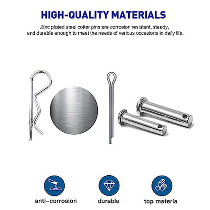 Boatsea 122Pcs Cotter Pin Hair Pin Clevis Pin Assortment Kit,R Clips Retaining Hair Pins Assortment, Including Single Hole Clevis Pin&Split Cotter Pin&R Clip Hitch Pin for Trailer Latch, Zinc-Plated - size: 122pcs