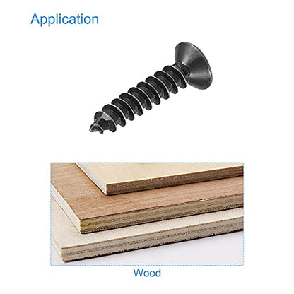 uxcell M3.5 x 16mm Wood Screws Phillips Flat Head Carbon Steel Self Tapping Screws Black 200pcs - size: M3.5 x 16mm