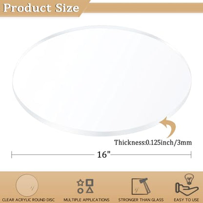 2 Pieces 1/8" Clear Circle Acrylic Sheet, 16 Inch Diameter Plexiglass Sheet, Round for Cake Discs, Plexiglass Table Top, Acrylic Backdrops and DIY Display Projects Craft - size: 16 Inch Diameter, 1/8" Thick