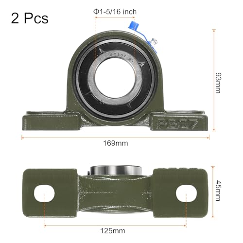 uxcell 2 Pcs UCP207-21 Pillow Block Bearings 1-5/16 inch Bore Self Alignment, Solid Cast Iron Base Mounted Chrome Steel Bearings - size: UCP207-21