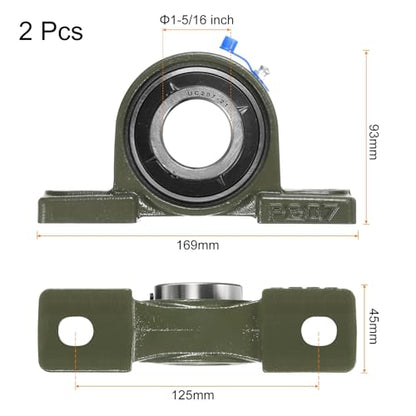 uxcell 2 Pcs UCP207-21 Pillow Block Bearings 1-5/16 inch Bore Self Alignment, Solid Cast Iron Base Mounted Chrome Steel Bearings - size: UCP207-21