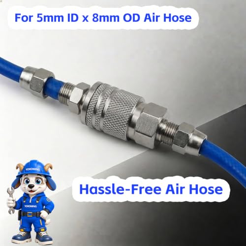6PCS Air Tool Fittings Coupler and Plug Kit for 5mm ID x 8mm Hose - size: 6PCS