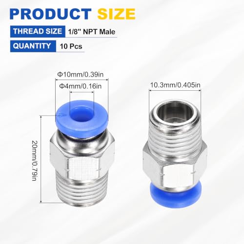 10Pcs Pneumatic Push to Connect Fitting Fit 4mm OD Tube 1/8 MNPT - color: Blue, size: 4mm OD x 1/8 NPT