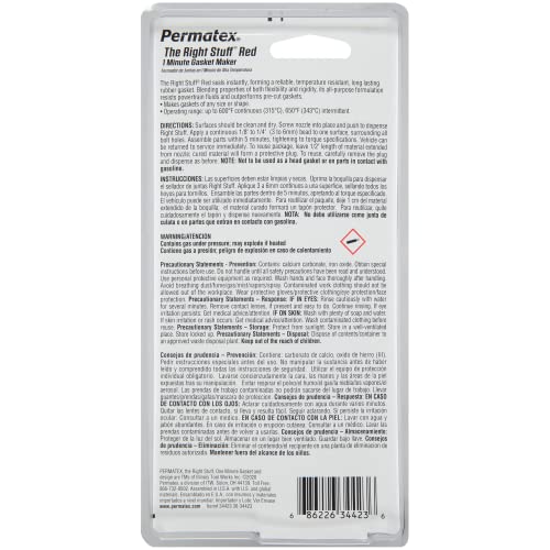 Permatex 34423 Right Stuff 1 Minute Red High Temperature Gasket Maker, 3 oz - size: 3 Fl Oz., style: One Minute
