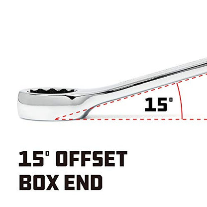 Powerbuilt 17mm Metric Combination Wrench, 12 Point Double Ended Box and Open End, 15 Degree Offset Polished 644121 (Pack of 2) - size: 17mm (Pack of 2)