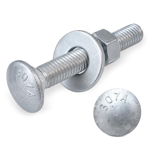 3/8" x 2-1/2" Carriage Bolt Kit 50 Pack, Grade 307A, Hot Dip Galvanized Carriage Bolt Set, Rust Resistance, Includes Hex Nuts & Flat Washers - size: 3/8 x 2-1/2