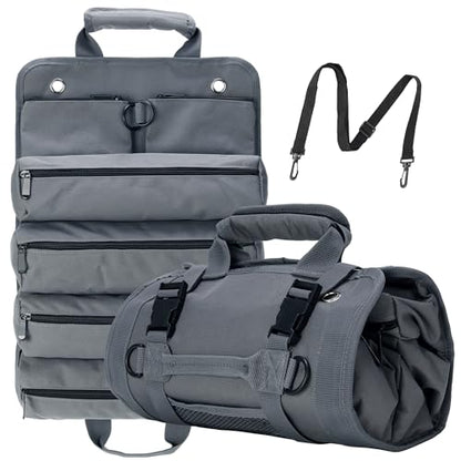 Tool Roll Bag, Tool Bag Organizer, Tool Carrier Roll UP Storage Pouches with 6 Zipper Pockets & Strap, Gifts for Men Mechanic Electrician Hobbyist (Gray) - color: Gray