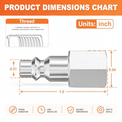 GASHER 5PCS 1/4" FNPT x 1/4" Flow 304 Stainless Steel Industrial Air Plug - size: 1/4" FNPTx1/4" Flow