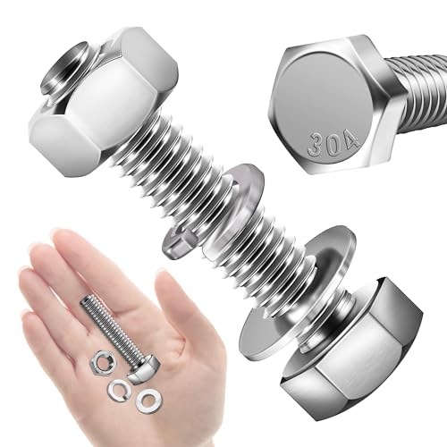 Mywish (6 Sets) 3/8-16x1-3/4 Hex Head Assorted Screws Nuts and Bolts with Flat & Lock Washers, 304 Stainless Steel 18-8, Fully Threaded, 3/8 Bolt Metric Bolt Assortment - size: 3/8-16 x 1-3/4 (6 set)