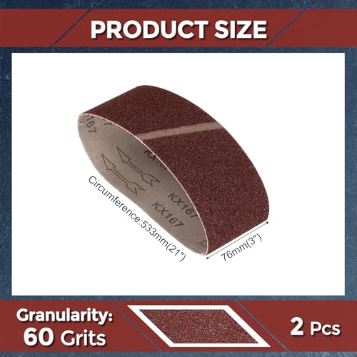 2 Pcs Sanding Belts 3 x 21 Inch 60 Grit Aluminum Oxide - size: 3 x 21 Inch(60 Grits)