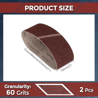2 Pcs Sanding Belts 3 x 21 Inch 60 Grit Aluminum Oxide - size: 3 x 21 Inch(60 Grits)