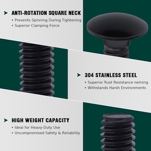 1/4-20 x 1-1/4" Black Steel Carriage Bolts, 304 Stainless Steel 18-8, Round Domed Head Square Neck Carriage Bolts Screws, Coarse Thread UNC, 25 PCS - size: 1/4-20 x 1-1/4"