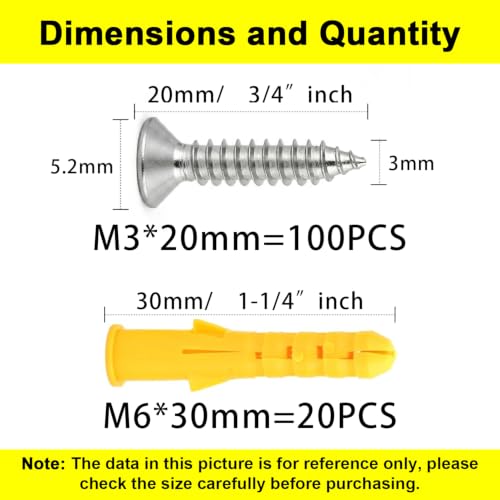 #4 x 3/4" (M3x20mm) 304 Stainless Steel Flat Head Wood Screws, 100pcs - size: #4 x 3/4''-100pcs