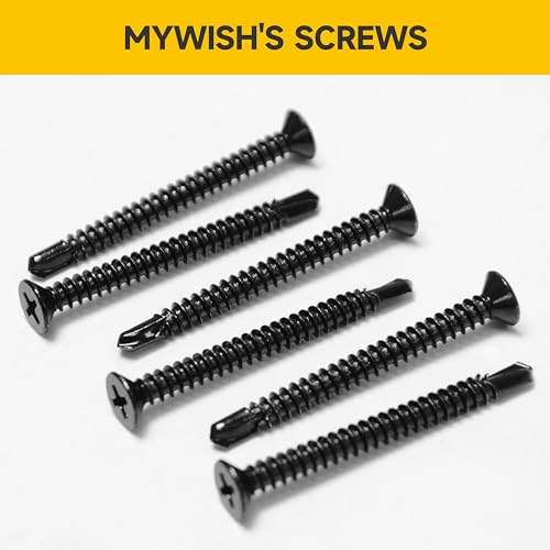 (100pcs) #10 x 2 for Sheet Metal Self Tapping Screws, 410 Stainless Steel Black Oxide, Flat Head Truss Quick Tapping Self-Drilling Screws by Mywish - size: #10 x 2"