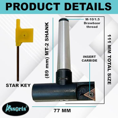 New Balanced Design 3″ Indexable Fly Cutter with MT-2 Shank (M-10/1.5 Drawbar Thread), Single Insert Face Milling Cutter, TCMT1604 Insert, Torx Screw & Star Key Included - size: 3" Fly Cutter MT-2(M10/15)