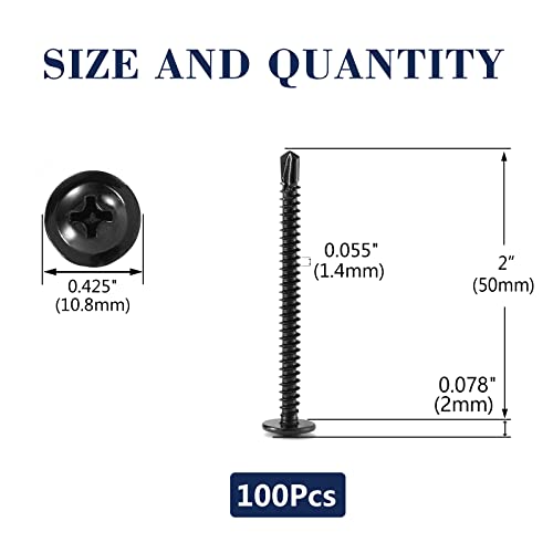#8 x 2 Sheet Metal Screws 100Pcs 410 Stainless Steel Truss Head Fast Self Tapping Screws Black Oxide by SG TZH - color: Black, size: #8 x 2"
