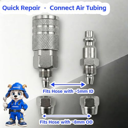 2PCS Air Tool Fittings Coupler and Plug Kit for 5mm ID x 8mm Hose - size: 2PCS