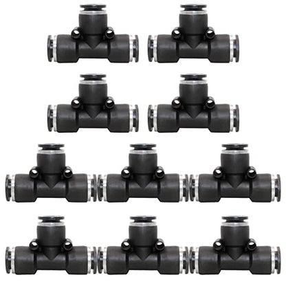 Pneumatic Tee Push to Connect Air Fittings 1/2" Tube OD PE-1/2 (Pack of 10) - size: 1/2" OD, style: Tee