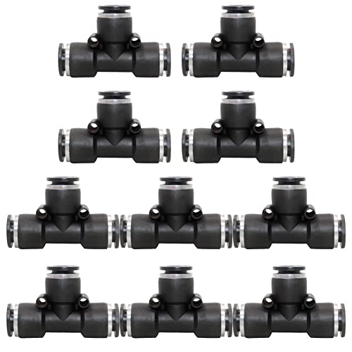Pneumatic Tee Push to Connect Air Fittings 1/4" Tube OD PE-1/4 (Pack of 10) - size: 1/4" OD, style: Tee