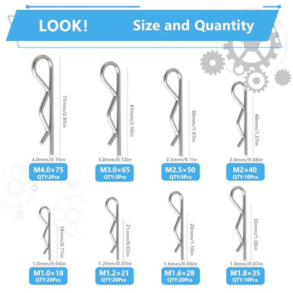 8 Values 90Pcs Hitch Pin Clip R Clips Spring Retaining Pins 304 Stainless Steel Hairpin Cotter Pin Assortment Kit for Trailer Hitch Locking Machinery Repairs - size: R Clip