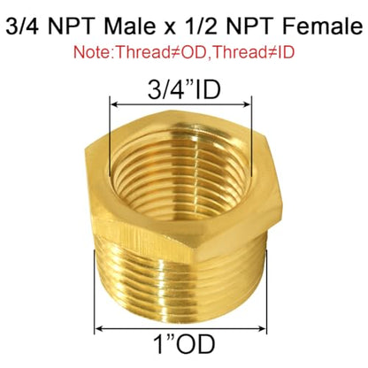 Joywayus 2Pcs Brass Reducing Hex Bushing 3/4" NPT Male to 1/2" NPT Female - size: 3/4" NPT Male x 1/2" NPT Female, style: 2PCS