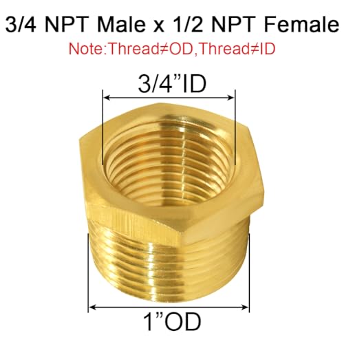 Joywayus 2Pcs Brass Reducing Hex Bushing 3/4" NPT Male to 1/2" NPT Female - size: 3/4" NPT Male x 1/2" NPT Female, style: 2PCS
