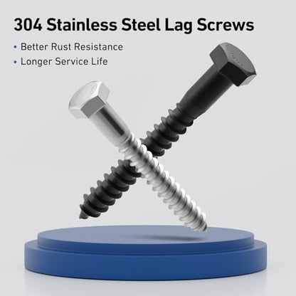 18 Sets 1/4" x 3" Hex Head Lag Screws Bolts with Flat Washers 304 Stainless Steel 18-8 Heavy Duty Lag Screw for Wood, Driver Bit Included - size: 1/4x3 (18sets)