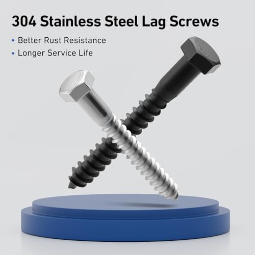 6 Sets 3/8" x 4" Hex Head Lag Screws Bolts with Flat Washers 304 Stainless Steel 18-8 Heavy Duty Lag Screw for Wood, Driver Bit Included - size: 3/8x4 (6sets)