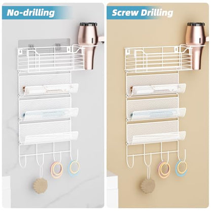 4 Tier Hair Tool Organizer Wall Mount, curling iron holder Basket, White - color: 5 Tiers White