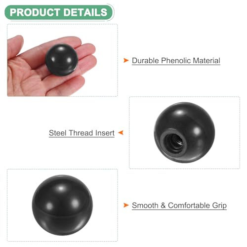 M METERXITY 6-Pack Threaded Ball Knobs, M8 Female Thread 30mm Dia. Thermoset Ball Knob for Lathe/Machine/Lawn Mowers, Round Phenolic Steel Insert Lever Handle [Black] - color: Black, size: M8x30mm