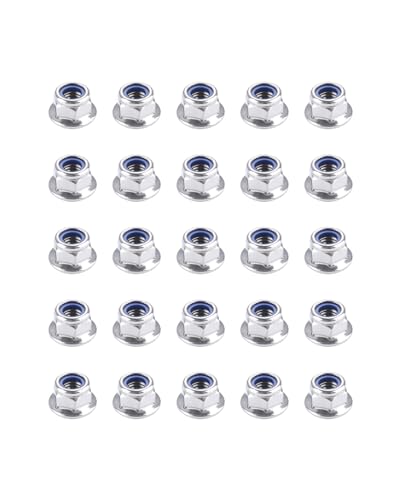 IMScrews M5 x 0.8 Flange Lock Nuts, 304 Stainless Steel Hex Flange Nuts with Blue Nylon Insert, DIN6926 Self-Locking Nuts with Washer Base, Corrosion Resistant, Pack of 25 - size: M5-0.8