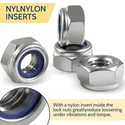 M5-0.8 Lock Nut, 190Pcs Stainless Steel Nylock Insert Locking Nuts - size: M5-0.8, 190 Pack