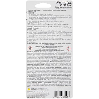 Permatex 82194 Ultra Grey Rigid High-Torque RTV Silicone Gasket Maker, 3.0 oz. - size: 3 Fl. Oz., style: Ultra Grey