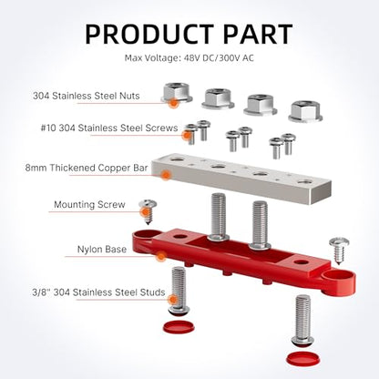 RVBOATPAT 400A Power Distribution Block 12V Bus Bar 4 x 3/8" (M10) Terminal Studs and 6 x #10 Terminal Screws 12 Volt Marine Bus Bar Positive & Negative for Boat Automotive Solar System - style: 400A 4x3/8"(M10) Studs+6 x #10 Screws