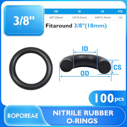 Black 100Pcs O-Rings, Nitrile Rubber O-Rings 1/4"(6.2mm) ID - size: 1/4" ID, 3/8" OD