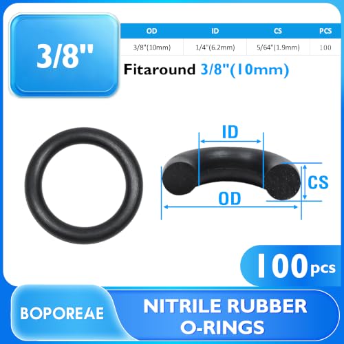 Black 100Pcs O-Rings, Nitrile Rubber O-Rings 1/4"(6.2mm) ID - size: 1/4" ID, 3/8" OD