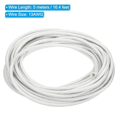 PATIKIL 16.4Ft 13AWG High Temperature Wire, -60-350 Degrees Celsius Mica Glass Fiber Electronic Wire Insulated Heat Resistant Electronical Flexible Cable for Lamp Boiler Heater, White - size: 13AWG