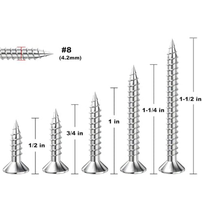 Wensilon (135Pcs) 304 Stainless Steel Wood Screw Quick Metal Self Tapping Flat Head with Drywall Plastic Anchors kit - color: Silver, size: 135pcs screws kit
