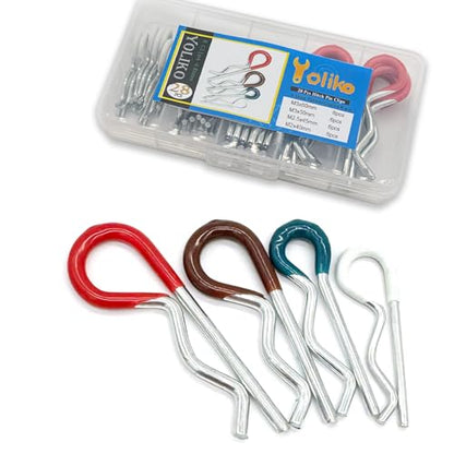 28 Pcs Hitch Pins Clip R Clips Spring Retaining Wire Hair Pins Cotter Pin Strong Spring Rubber-Coated Grip R Clip for Trailer Tractors Mower Carts Truck Pin Clip 4Sizes M3x60 M3x50 M2.5x45 M2x40 - size: Rubber 28 pcs in 4 size