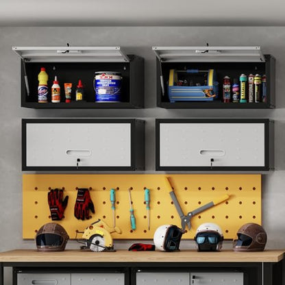 Metal Garage Wall Mounte Cabinet with 1 Up-flip Locking Door,Gray - color: Black/Gray, style: Up-flip door wall cabinet