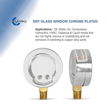 2-1/2" Pressure Gauge, Chrome Plated Steel Case, Dry, Compound Vacuum -30 Hg - 0-30 psi Lower Mount 1/4" NPT - style: -30 / 0 / +30 inHg/psi