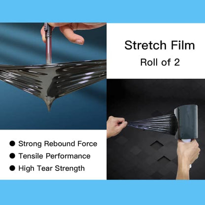 Black Stretch Wrap Roll 5"×1000' Plastic Wrap Roll for Moving Shipping - size: 5''black(2 roll )