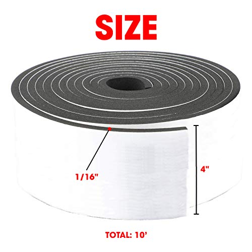 Neoprene Foam Strip Roll By Dualplex, 4" Wide x10' Long 1/16" Thick, Weather Seal High Density Stripping with Adhesive Backing – Weather Strip Roll Insulation Foam Strips - size: 4" Wide x10' Long 1/16" Thick