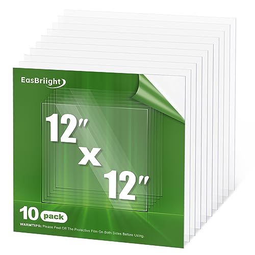 10-Pack of 12×12"×0.02" PET/Plexiglass Sheets, Transparent Flexible Plastic Sheet Panels, for Painting, Crafts, Signs, Picture Frames, Arts, DIY Display Project - size: 12" x 12" x 0.02"