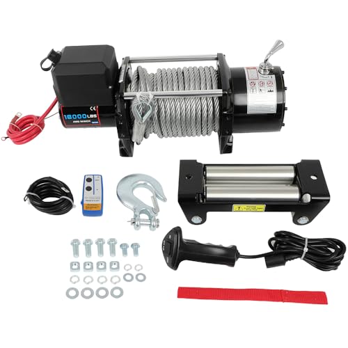 18000LBS Electric Winch, 18000lbs 12V Winch Steel Cable Winch, 18000LBS Winch ATV UTV Truck Winch, with Wireless and Hand Remote Controller, Control Box Assembly,4 Way Roller Fairlead,Hook
