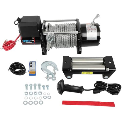 18000LBS Electric Winch, 18000lbs 12V Winch Steel Cable Winch, 18000LBS Winch ATV UTV Truck Winch, with Wireless and Hand Remote Controller, Control Box Assembly,4 Way Roller Fairlead,Hook