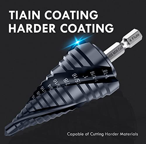 1/4"-1-1/8" Four Sprial Flute M35 Cobalt Step Drill Bit - size: 1/4"-1-1/8"(4 Flute)